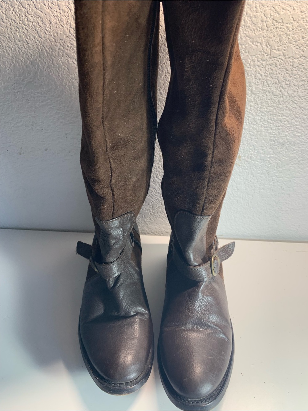 Women’s Over-the-Knee Brown Suede & Leather Buckle Boots